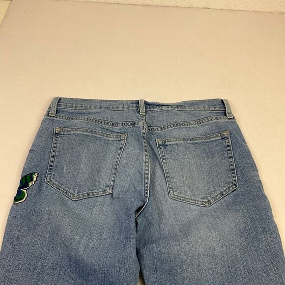GAP Best Girlfriend Cropped Jeans Blue Embroidered Frayed Torn High Rise Size 28 - Picture 10 of 12